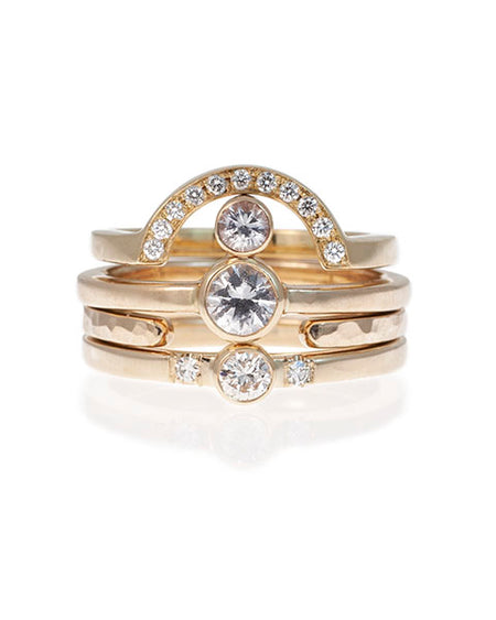 Stacking bands, yellow gold and diamonds.