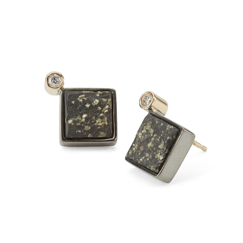 Diamond-With-Slate-And-Pyrite-14K-And-Silver-Earrings